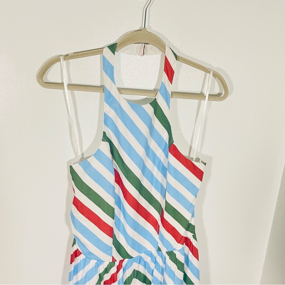 Anthropologie Striped Halter Midi Dress in Blue, White, Green, Rust L - Picture 4 of 10